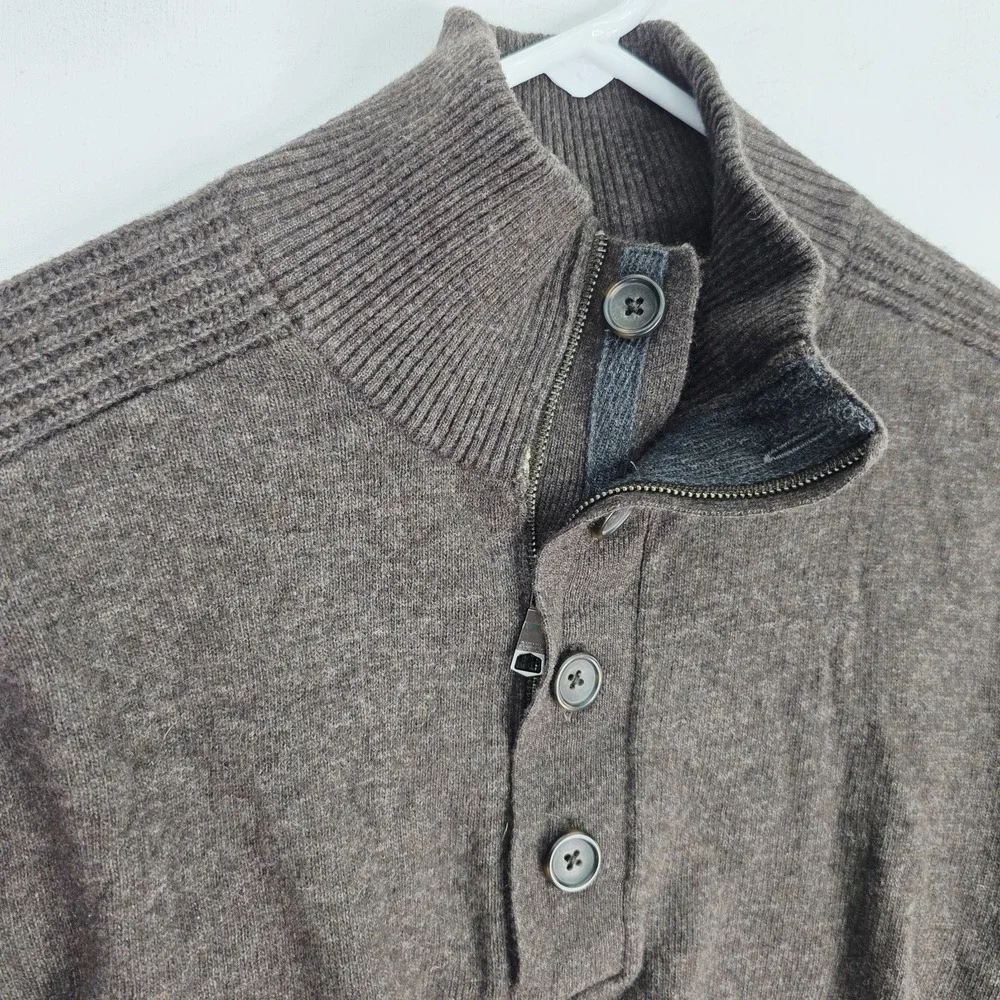 Banana Republic Sweater Mens L Brown Wool Blend Italian Yarn 1/4 Zip Button Read